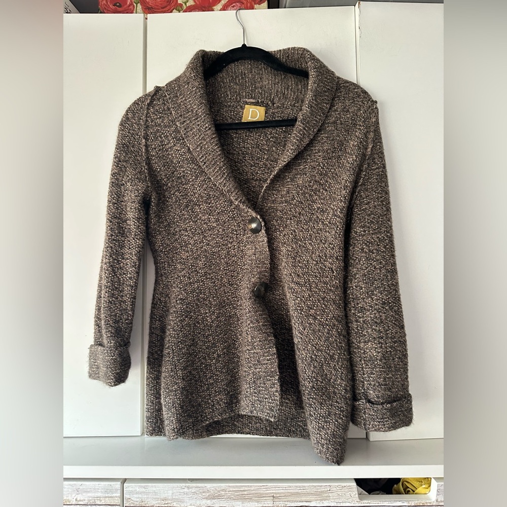 🤎 Damask Chunky Knit Shawl Collar Cardigan Sweater Jacket Brown